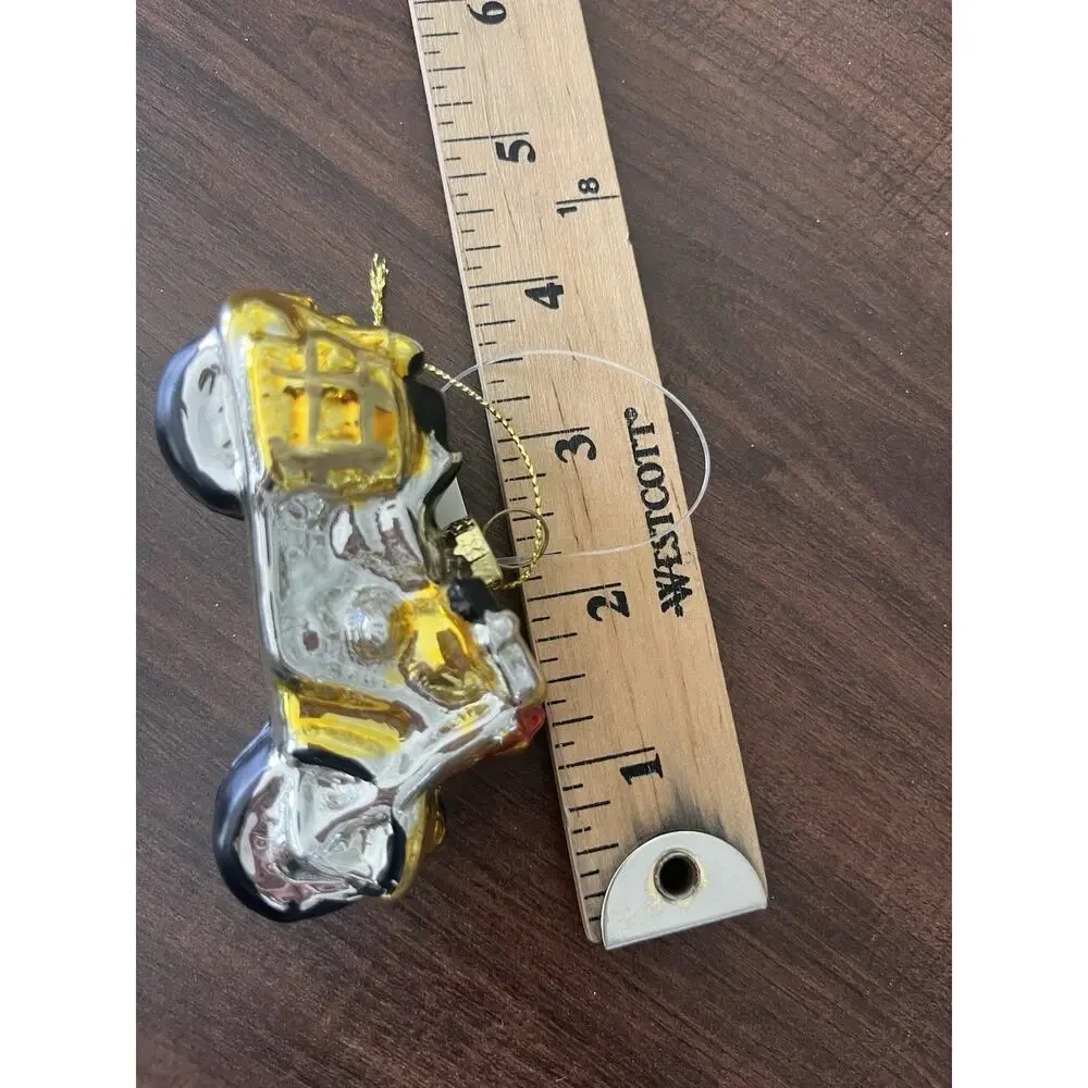 Vtg Yellow MOTORCYCLE CHRISTMAS GLASS ORNAMENT NEW W/TAG